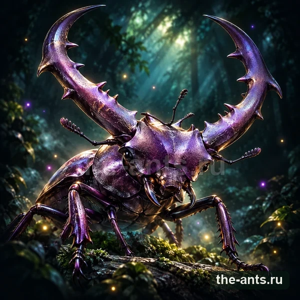 Цикломматус Металлифер — фиолетовый жук с длинными челюстями